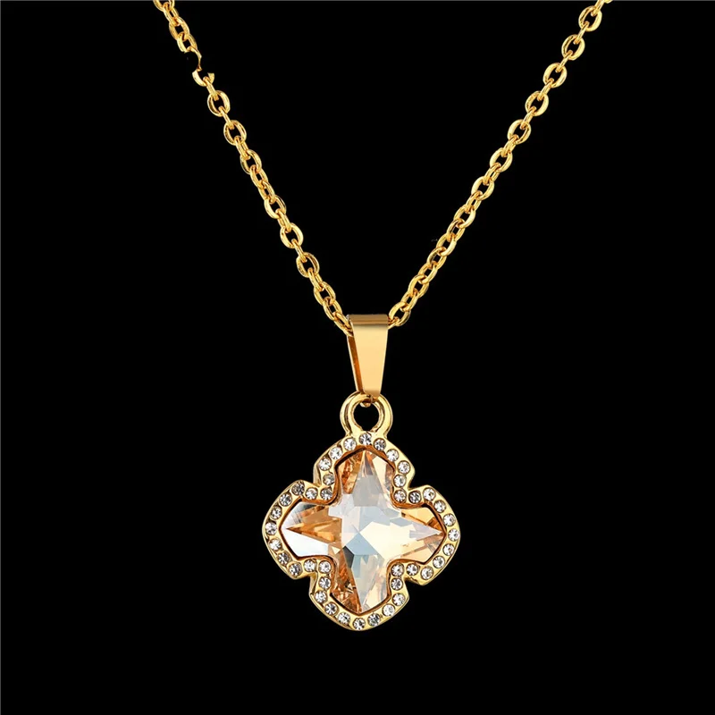 MadApe Trendy Lucky Clover Pendant Necklace With Champagne Ctystal Sweater Chain For Women Fashion Choker Jewelry Wholesale | Украшения и