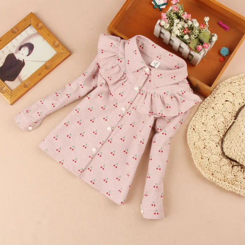 Детские блузки для девочек хлопковая Подростковая рубашка с принтом вишни топы в