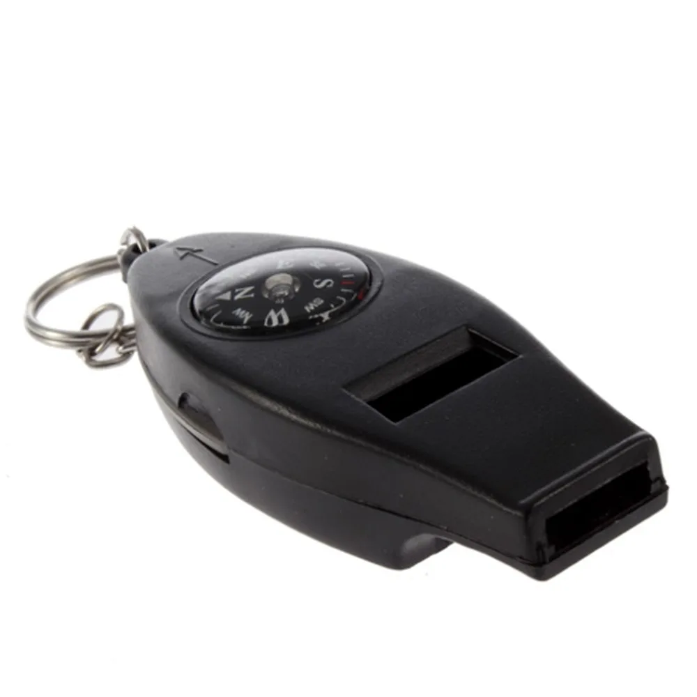 Черный 4 в 1 свисток термометра Лупа с компасом брелком Мини Портативный SOS