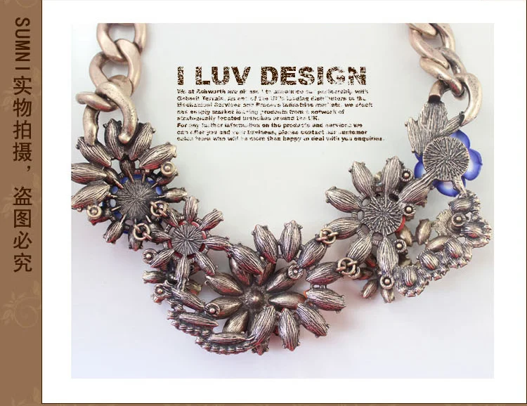 

Wholesale High Quality Luxury Vintage Crystal Colorful Flowers Statement Necklaces & Pendants Collar Women Jewelry