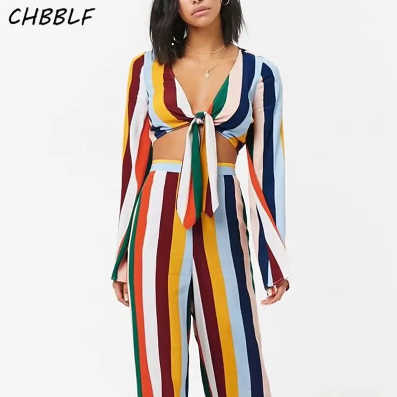 CHBBLF/пикантные цветные полосатые топы с глубоким v образным вырезом галстуком