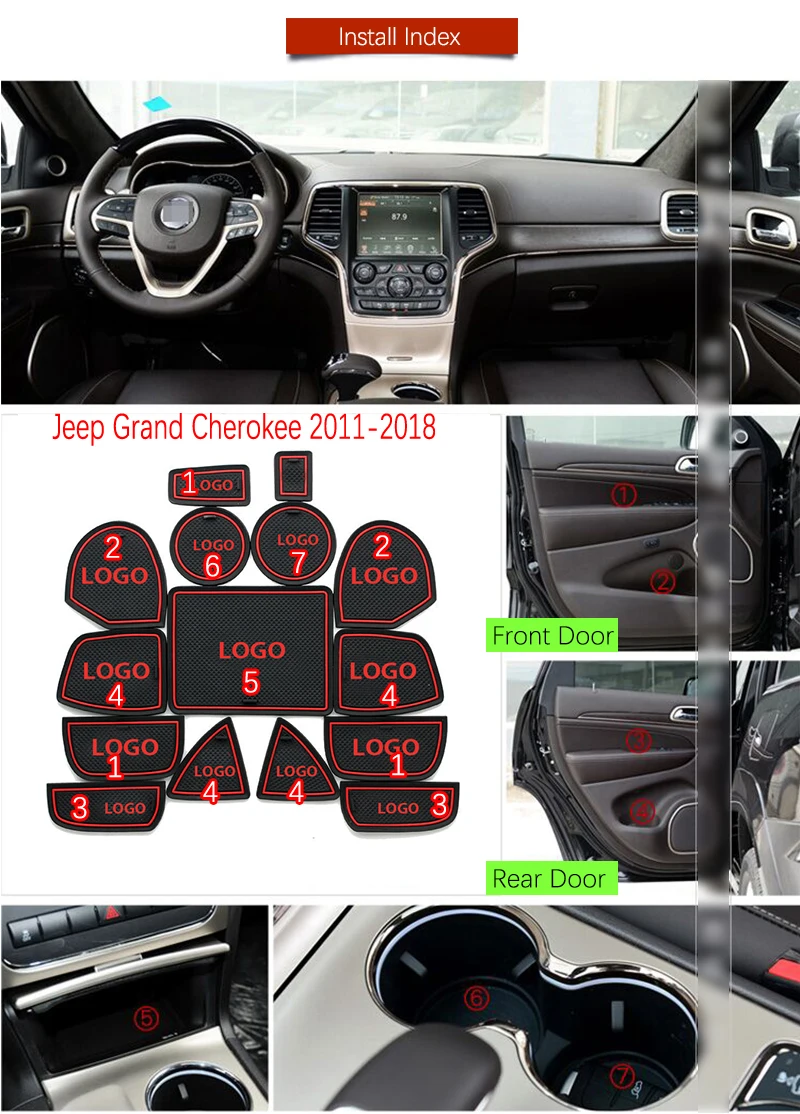 Противоскользящий коврик для разъема ворот резиновые подставки Jeep Grand Cherokee WK2 2011
