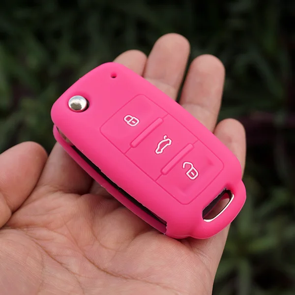 Magenta Силиконовый резиновый автомобильный чехол для брелка с ключом оболочки рубашка набор кожи поло Бора Жук Tiguan Passat B5 B6 Golf 5 6 MK5 MK6 Eos пульт дистанционного управления - Название цвета: Magenta