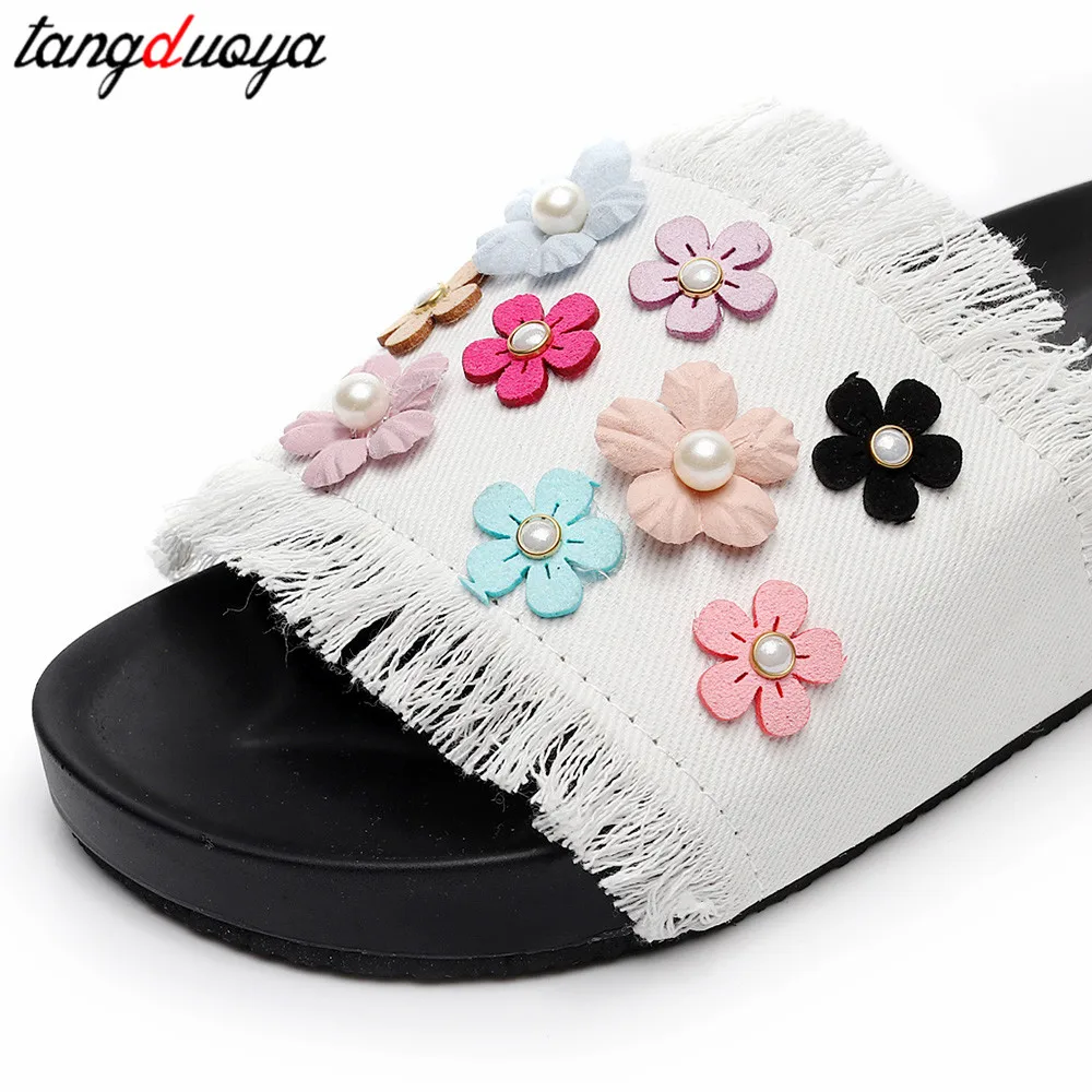 Летняя обувь на платформе женские шлепанцы с цветами летние пляжные женская
