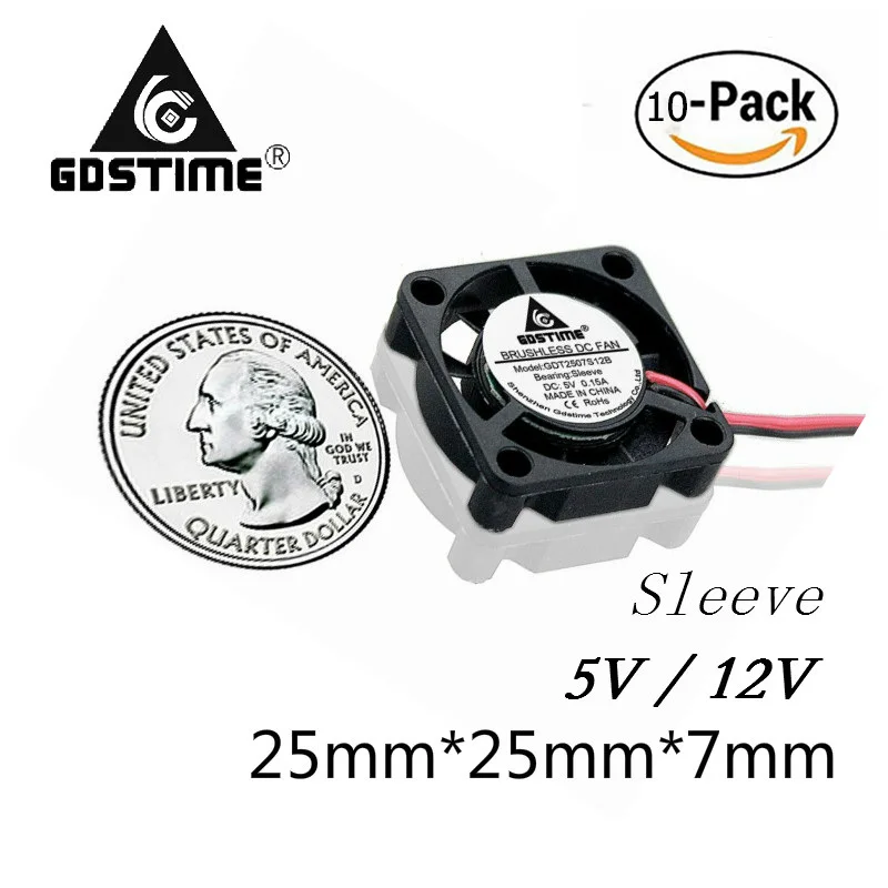 Gdstime 10 шт. 5 в 12 В 25 мм x 7 DC вентилятор охлаждения радиатора 2Pin 2 0 54 Dupont разъем