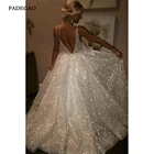 Блестящие Сексуальные вечерние платья, красивые длинные свадебные платья цвета слоновой кости с V-образным вырезом и открытой спиной, платья для выпускного вечера