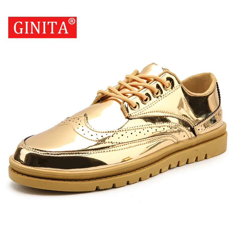 

2019 Autumn Men Brogue Shoes Gold Glitter Shinny Bling Fashion Casual Shoes Men Glossy PU Leather Snekers Shoes Man Loafers Shoe