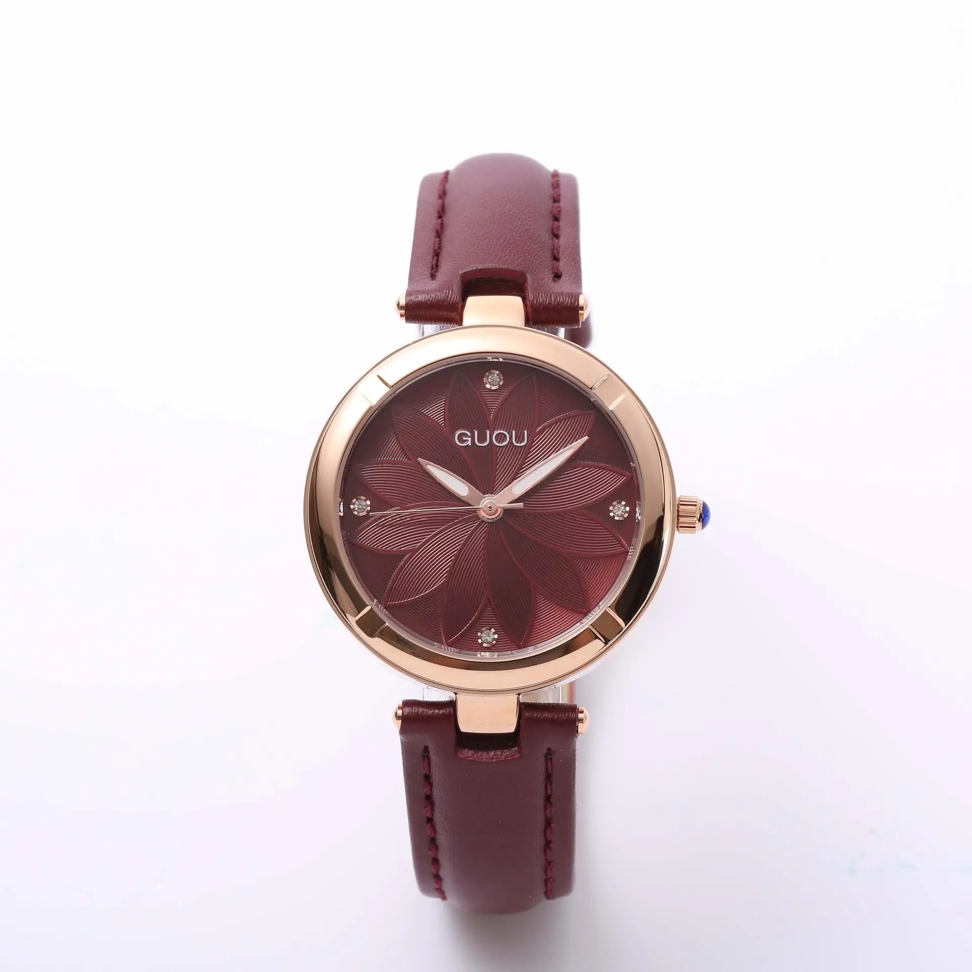 Red Leather Бренд Guou роскошные женские часы из натуральной кожи или часы из розовой стали простые модные женские часы под платье Подарочное платье - Цвет: Red Leather