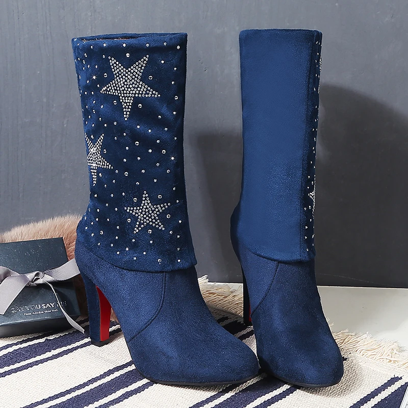 Для женщин сапоги Зимняя женская обувь до середины икры Размеры 34–43 на высоком