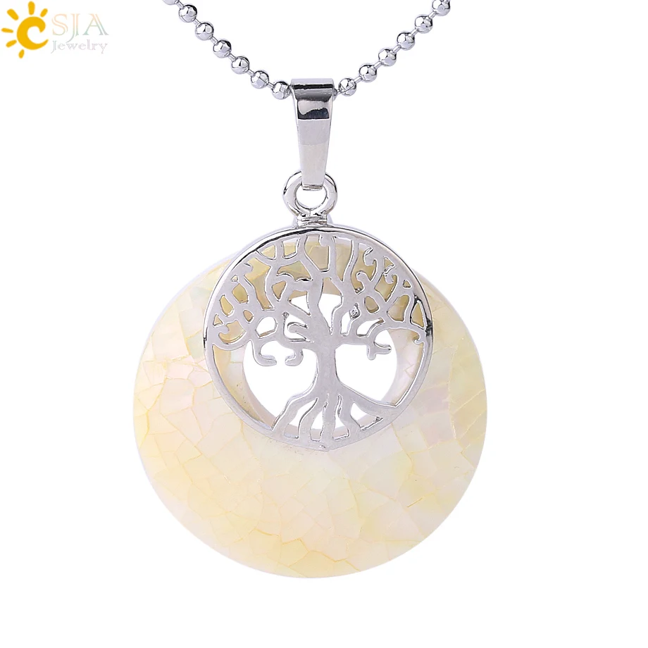 Yellow-Necklace CSJA натуральный Абалон оболочки ожерелья Подвески Красочные розовый желтый ракушка Круглый бисер Древо жизни кулон для женщин ювелирные изделия F868 - Окраска металла: Yellow-Necklace