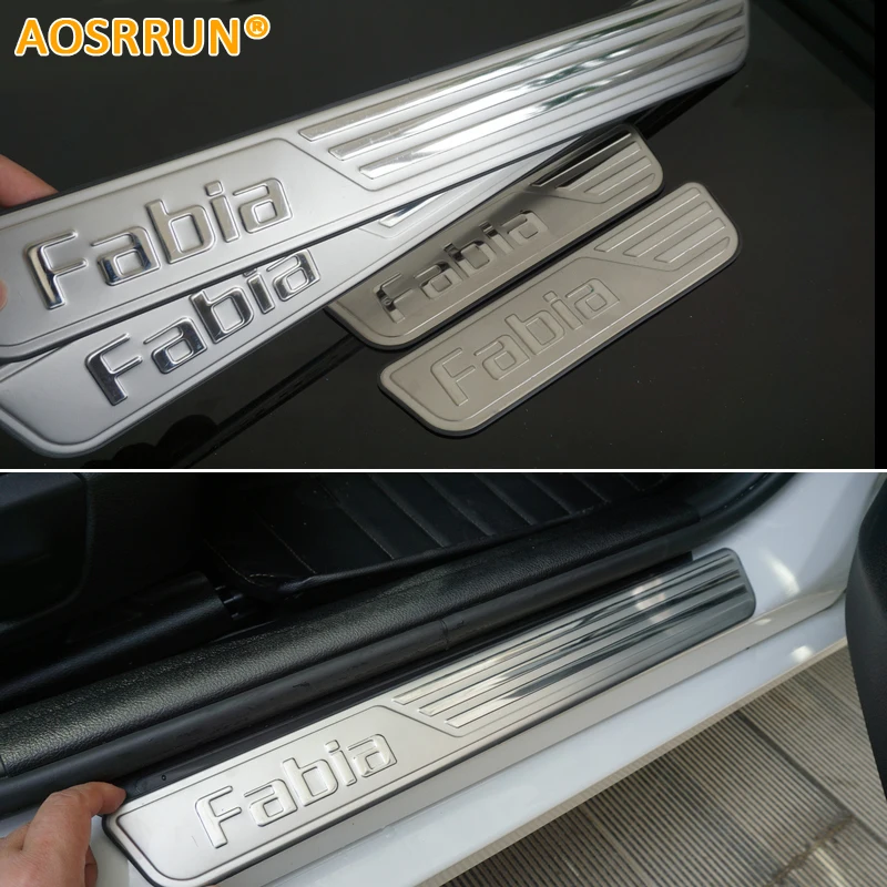 AOSRRUN,, специальная Накладка на порог из нержавеющей стали, автомобильные аксессуары для Skoda Fabia 2008- MK2 MK3