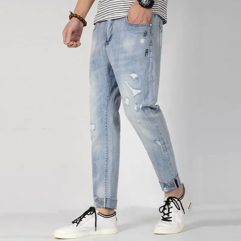 Для Мужчин's Рваные джинсы размера плюс свободные зауженные светильник синий с