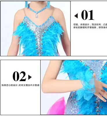

110-160cm 2 COLORS blue pink competition dress tango samba rumba latin dance dress stage professional girl child dress costume
