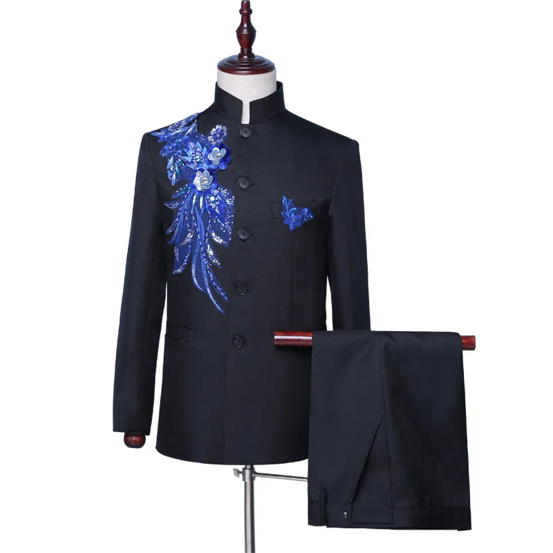 Европейский суд 18 века черные свадебные мужские костюмы блестки для ночного