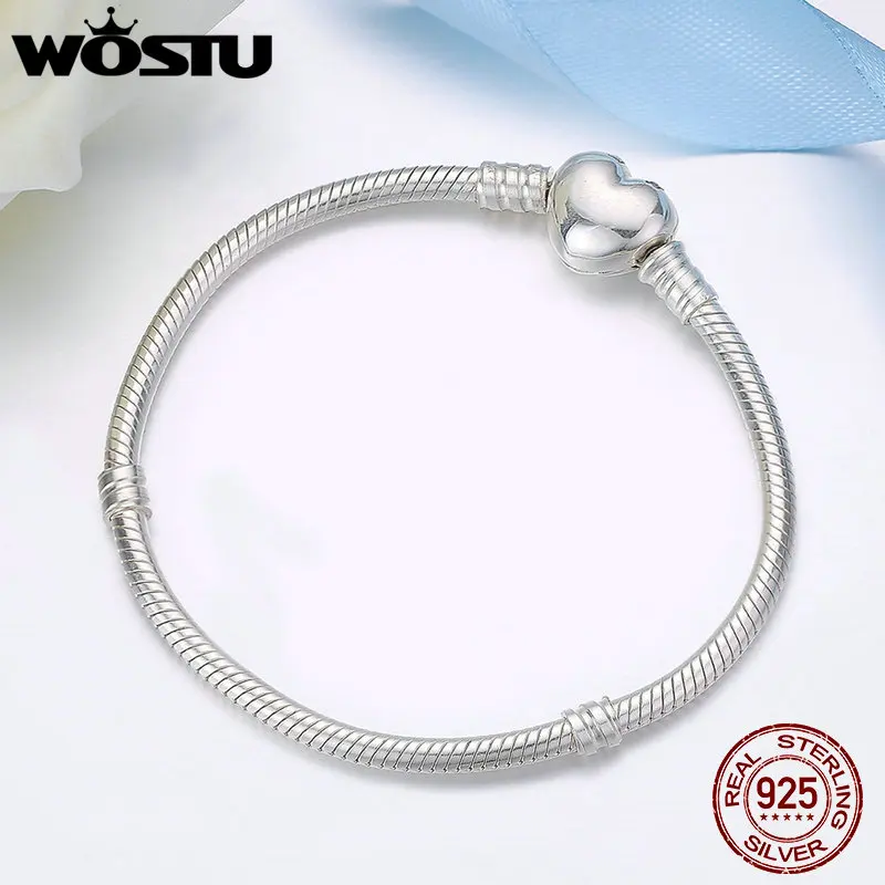 WOSTU, Настоящее серебро 925 пробы, браслет с сердечком для женщин, подходит для самостоятельной сборки, очаровательный бисер,, хорошее ювелирное изделие, подарок XCHS917
