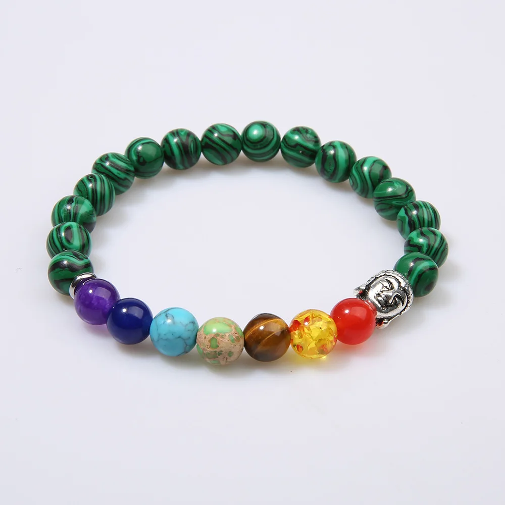 OAIITE 7 Chakra Strand Эластичный Браслет голова Будды молитва натуральный камень Йога