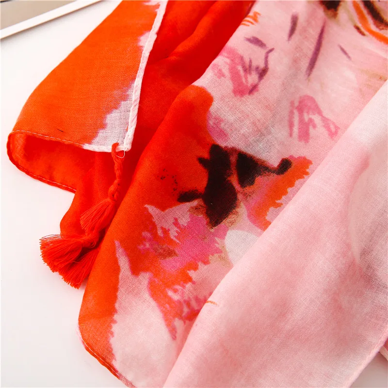 2019 New Cotton Ombre Flower Tassel Scarves Shawl Trendy Long Gradient Ink Floral Print Wrap Hijab Muffler Free Shipping |