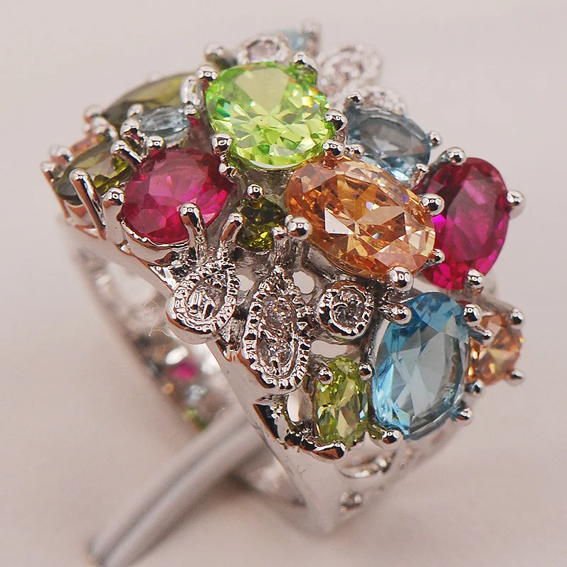Red Crystal Zircon Morganite Peridot 925 Sterling Silver Ring Size 6 7 8 9 10 F663 | Украшения и аксессуары
