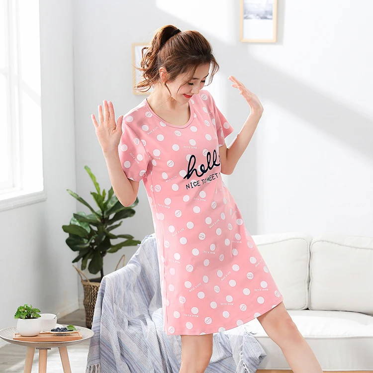 New Style Summer Cartoon Nightgowns Round Neck Knee-length Women's Sleepshirts Short Sleeve Casual Sleepwear Sexy Nightdress | Женская