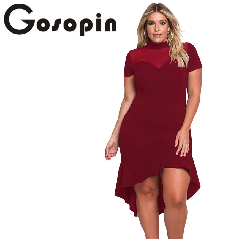 Gosopin летнее платье XXXL гофрированное офисное плюс размер черные сексуальные