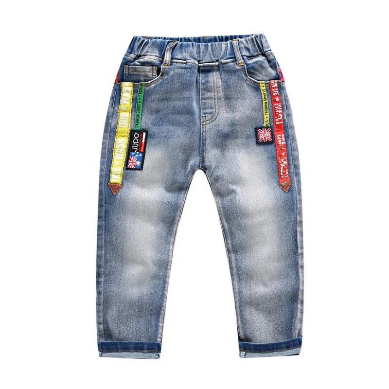 

Spring Boys Elastic Waist Full length Cotton Regular Patchwork Baby Soft Jeans