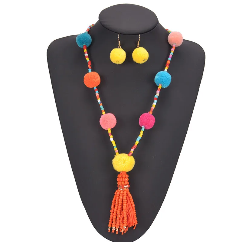 Красочные Pom кулон модное Массивное колье ожерелье большие этнические цепочки