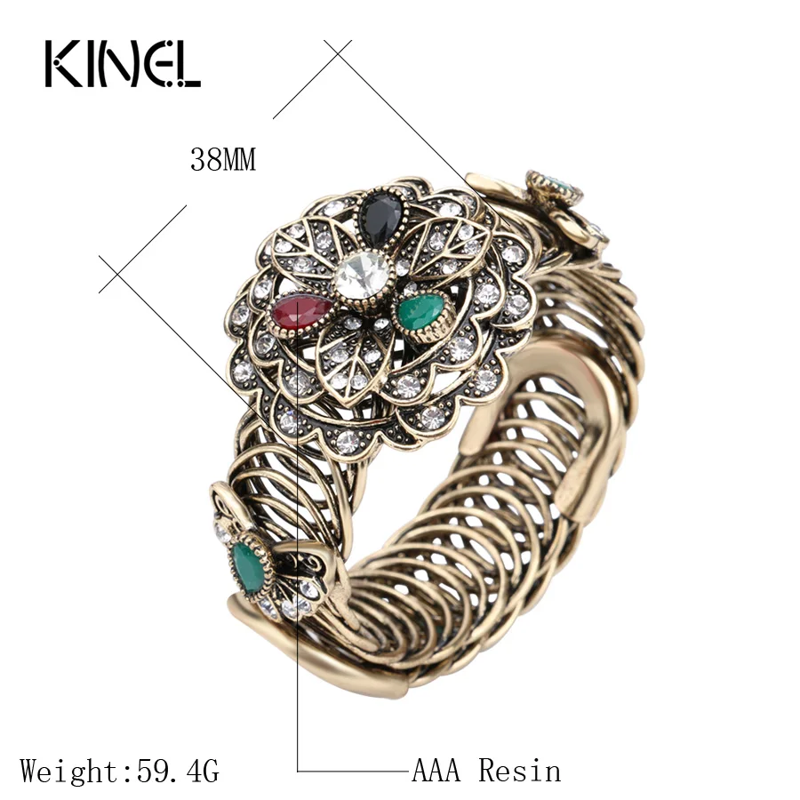 Женский браслет Kinel винтажный золотого цвета с кристаллами в виде цветов|bracelets