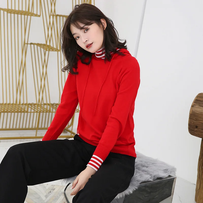 Женский свитер с капюшоном пуловеры из 100% кашемира и шерсти вязаные Джемперы