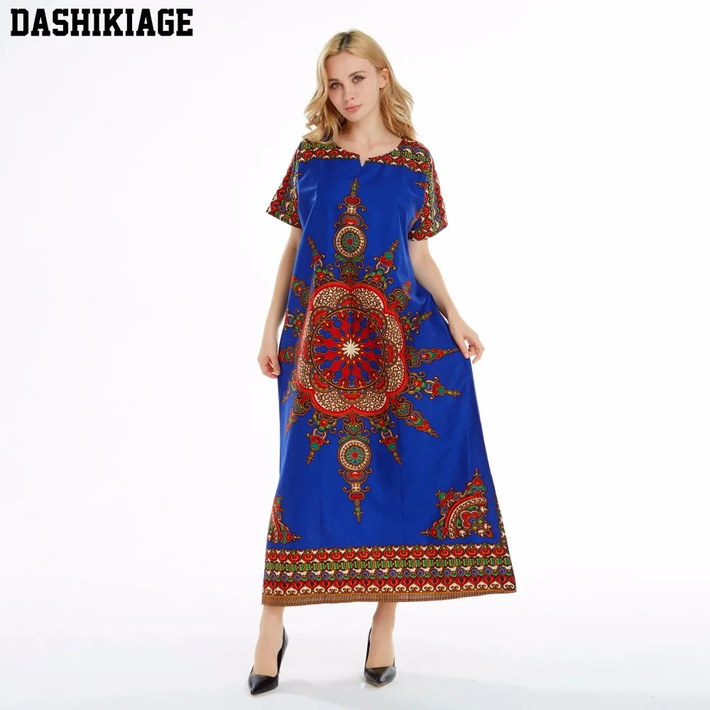 Dashikiage 100% Cotton New Arrival Blue Women's African Sun Print Dashiki Stunning elegant Ladies Dress | Женская одежда