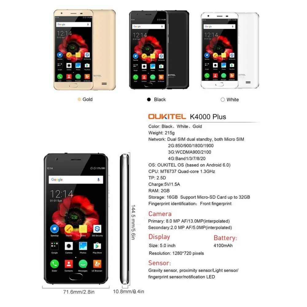 Оригинальный OUKITEL K4000 плюс мобильный телефон 5 0 дюймов 4G 4100 мАч Android 6 MT6737
