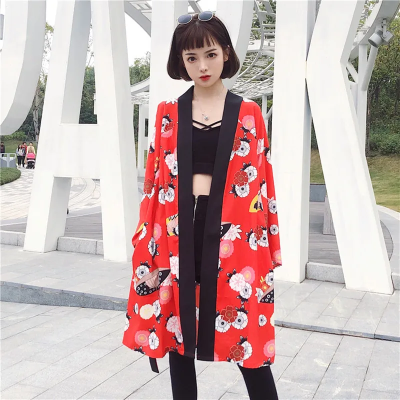 Корейский стиль HARAJUKU 2019 летние праздничные кимоно Длинные кардиганы feminino