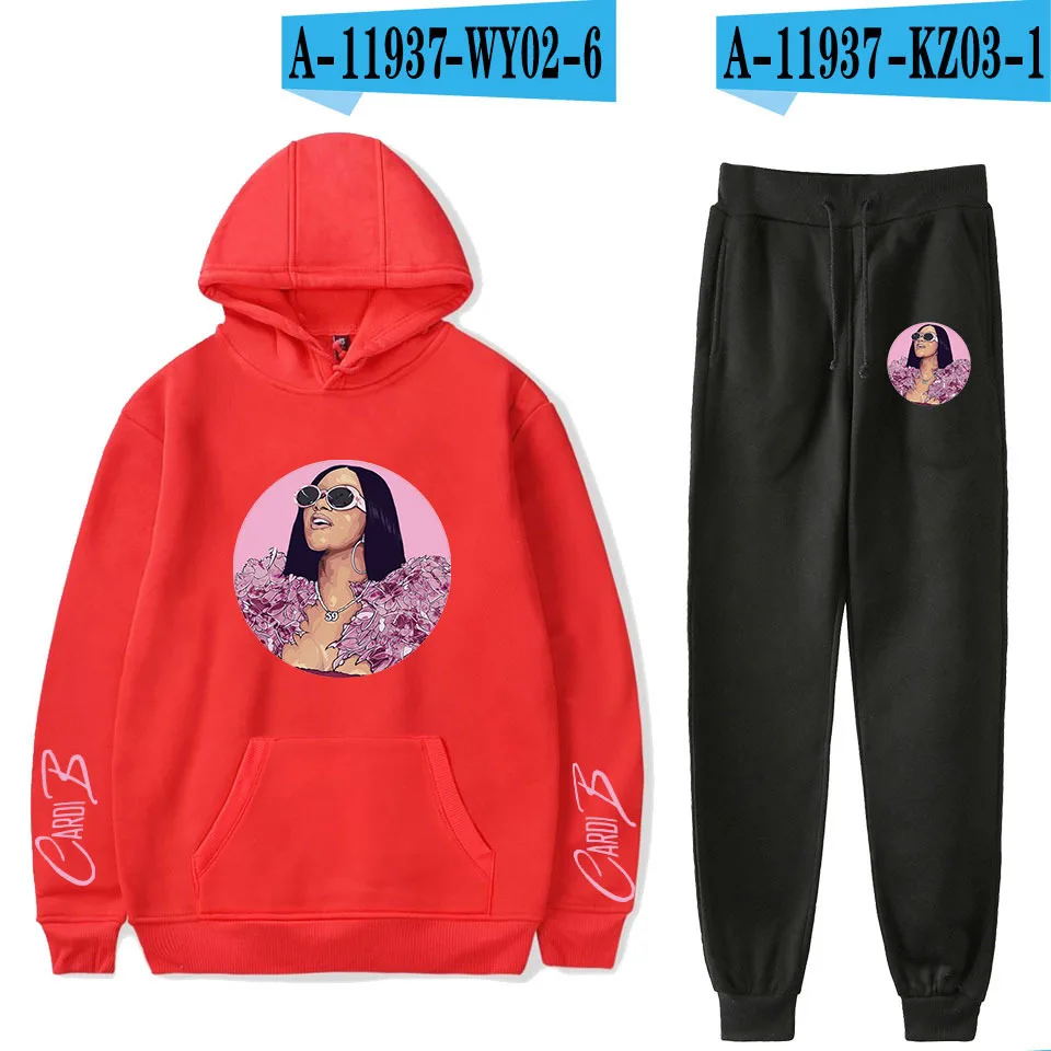 Женские комплекты Rapper Cardi B, зимний модный спортивный костюм, толстовка с капюшоном+ спортивные штаны, спортивные комплекты из 2 предметов, облегающая спортивная одежда - Цвет: 020