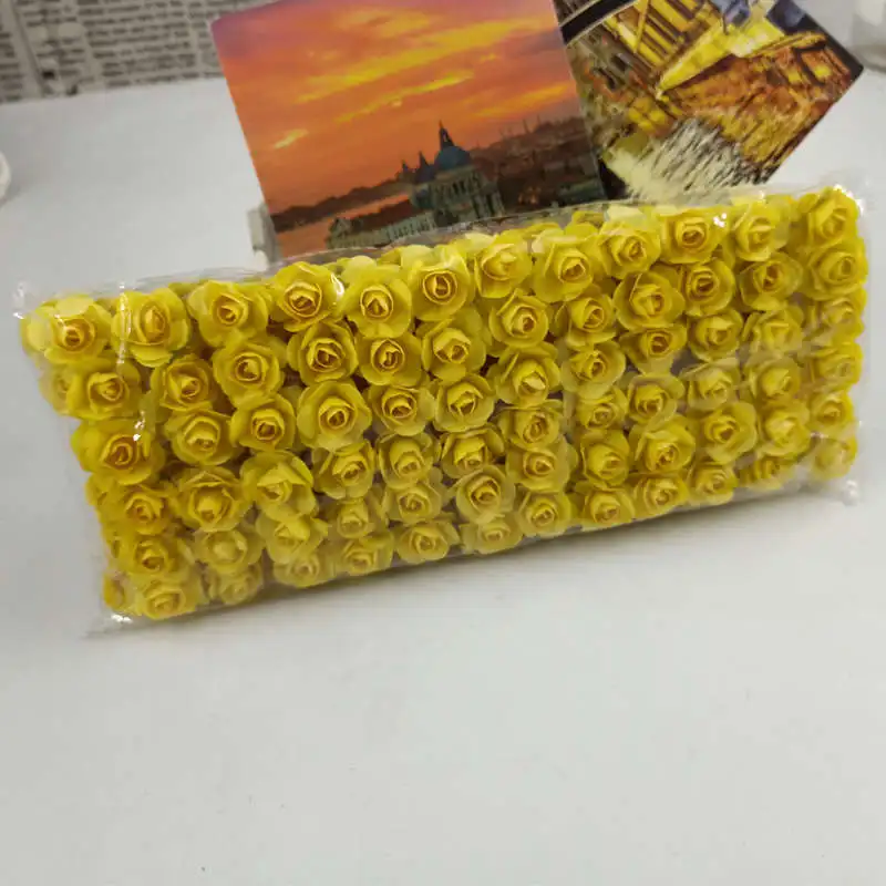 yellow 144 шт./лот 1,5 см искусственные розовые маленькие бумажные вечерние товары ручной работы Искусственные цветы Свадебные украшения автомобиля - Цвет: yellow