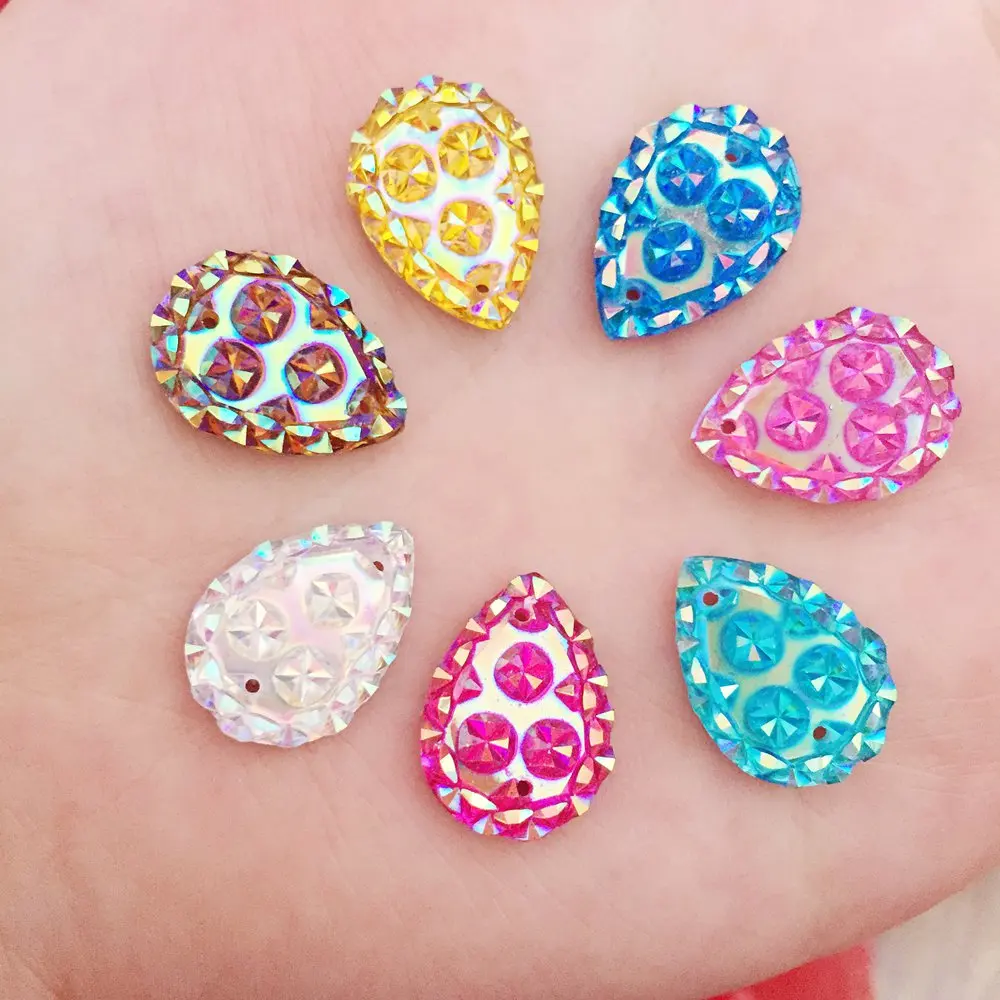 

100PCS MIX AB Resin 13*18mm Drop Flatback rhinestone scrapbook crafts diy 2 Hole jewelry making accessories supplies PD51A*5