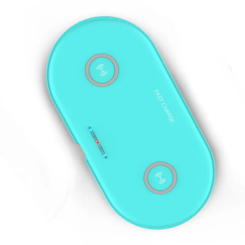 Blue Двойное Сиденье Беспроводной Зарядное устройство для iPhone 8 X Xs Max XR USB Беспроводной зарядного устройства для samsung S9 S8 S7 края для рабочего стола, Быстрая Зарядка Qi Зарядное устройство - Тип штекера: Blue