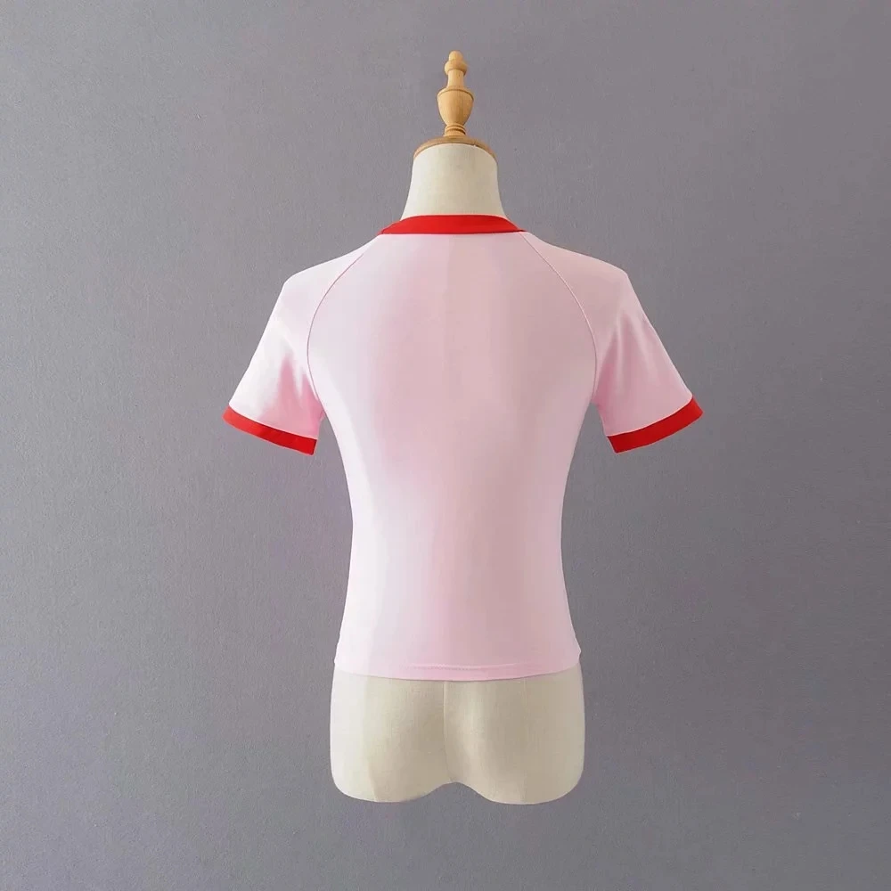 Женская футболка с контрастной горловиной и манжетами|Футболки| |