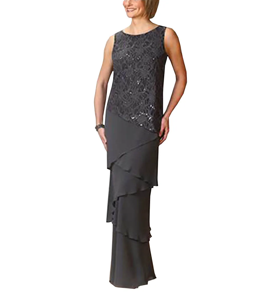 Женское шифоновое платье с блестками элегантное в пол для матери невесты