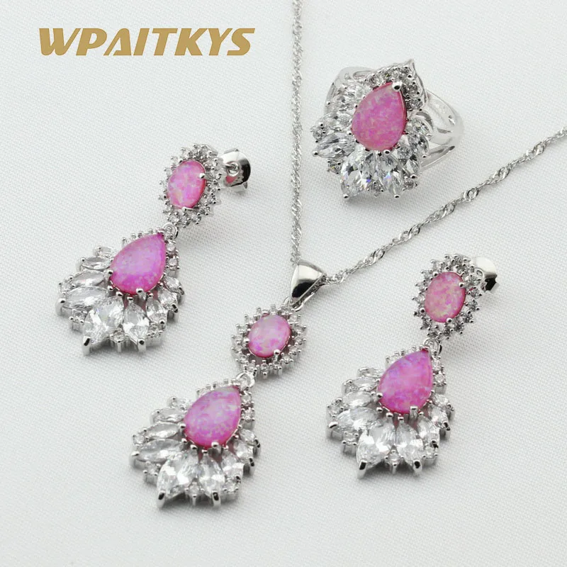 Женский комплект ювелирных изделий с опалом Fire серебро красный синий белый 3