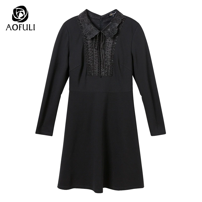 Размер M/L/XL платье с длинными рукавами и бабочкой весенне осеннее повседневное