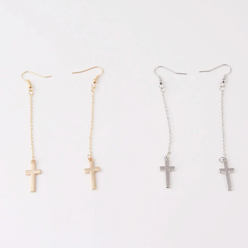 Punk Cross Pendants Drop Earrings Zinc Alloy Long Tassel Chain Dangle for Women 4A2033 |