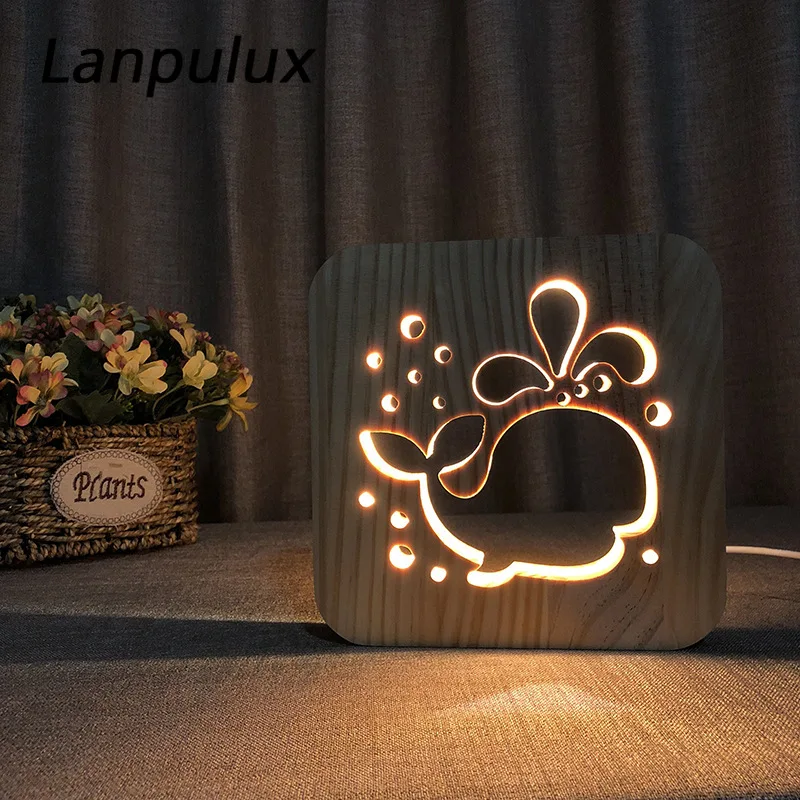 Lanpulux древесины светильники в виде животных приспособления для 3D динозавр кошка