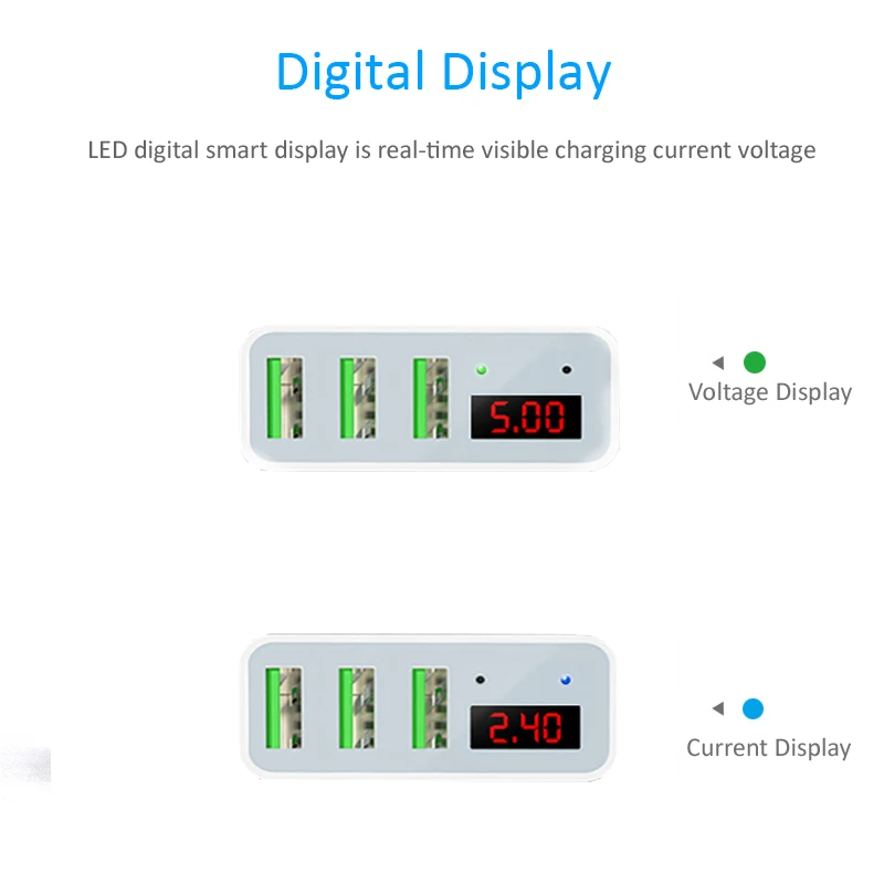 STOD 3 порта USB зарядное устройство LED шоу в реальном времени зарядка 2.4A для iPhone iPad