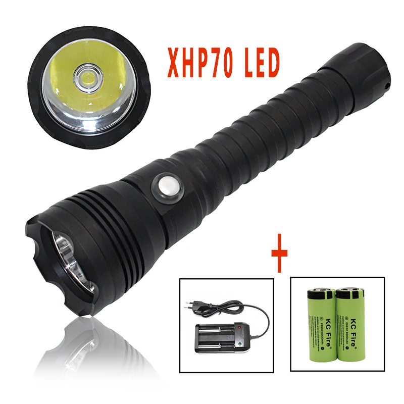 LED Diving Flashlight xhp70.2 waterproof underwater 100m torch 26650 scuba dive light xhp70 Tactical Powerful diving | Лампы и