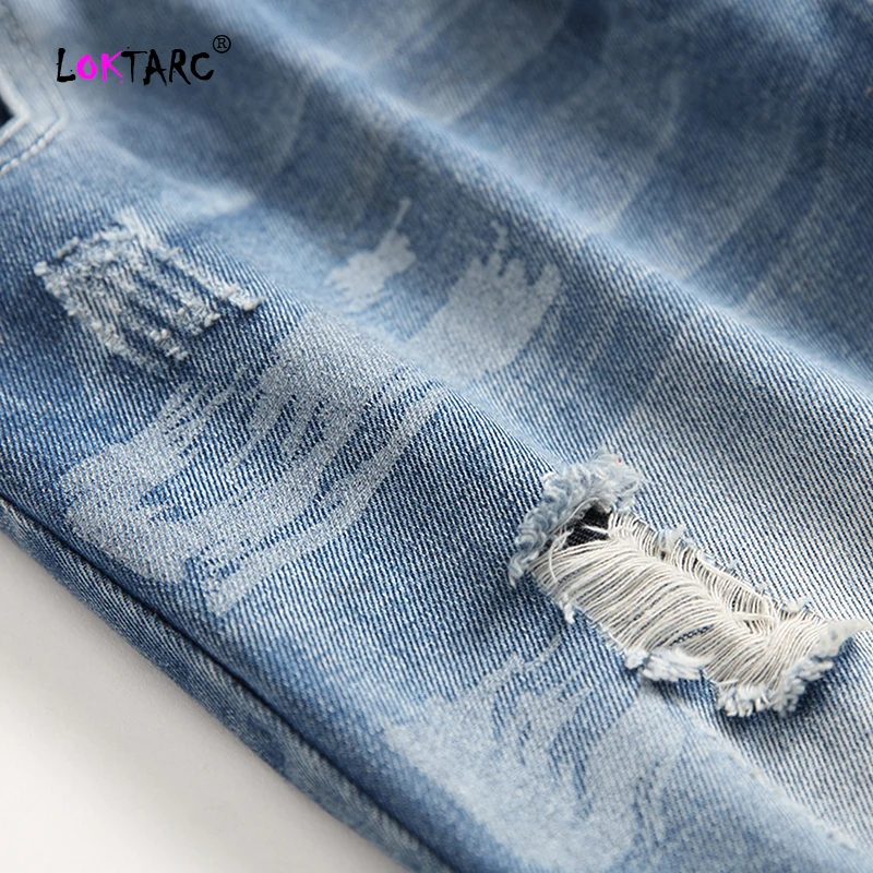 LOKTARC/джинсовые шорты для мальчиков рваные прямые короткие джинсы с эластичной