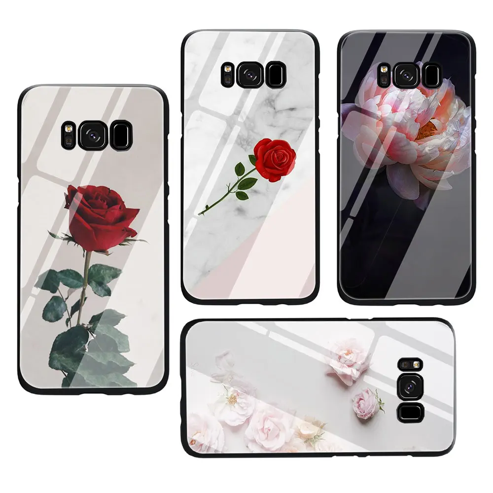 Чехол для телефона из закаленного стекла с розой и пионами Galaxy S7 edge S8 9 10 Plus Note 8 A10 20