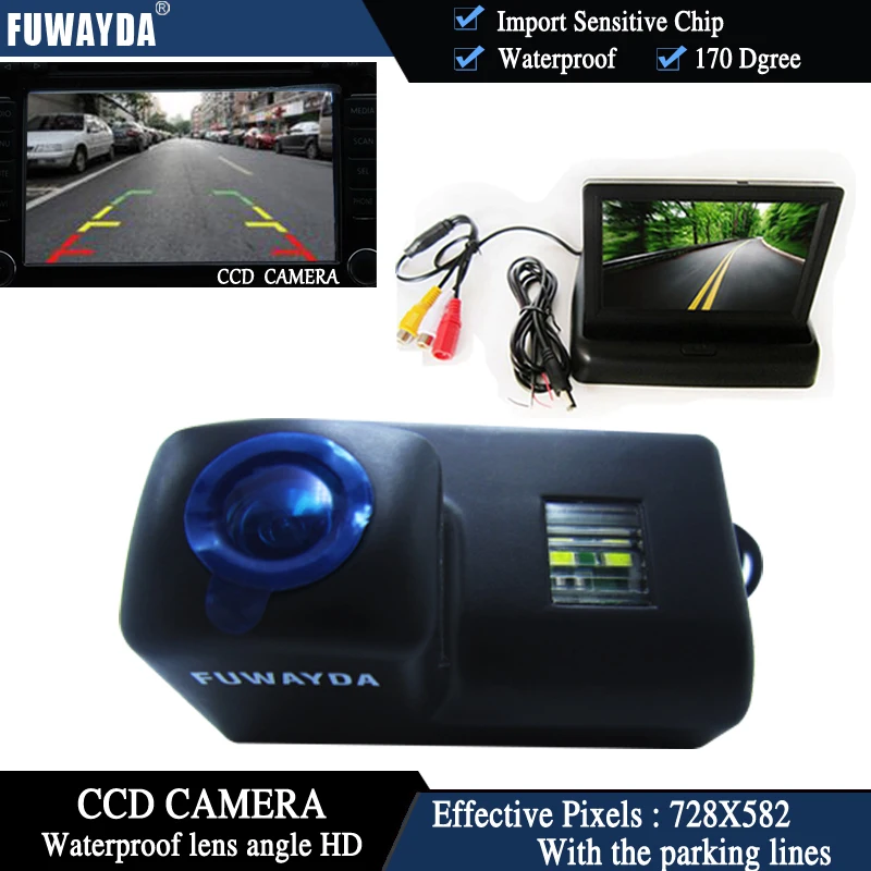 

FUWAYDA CCD Chip Car Rear View Camera for Peugeot 206 207 306 307 308 406 407 5008 Partner Tepee+4.3 Inch foldable LCD Monitor