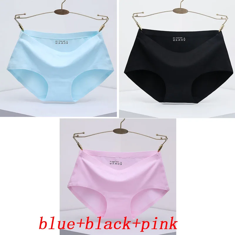blue black pink 3 шт./лот, женские трусики, цельное бесшовное женское нижнее белье, трусы со средней талией, сексуальное хлопковое женское нижнее белье, трусы - Цвет: blue black pink