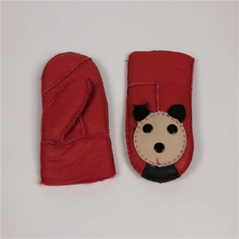 2018 зимние теплые перчатки детские из овечьей кожи меховые варежки милые