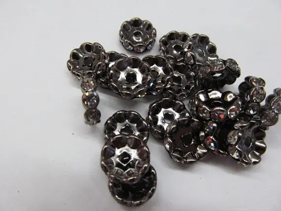 

free ship--200pcs 4 -10mm Micro Pave Crystal spacer Brass European Bead Rondelle Pinwheel Buttone gunmetal jewelry connector Fin