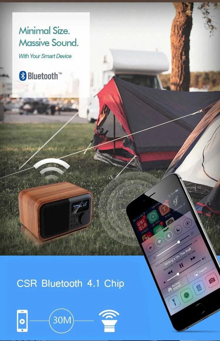 Деревянный bluetooth-динамик с дистанционным управлением с fm-радио и будильником, поддержка времени, USB TF карта, деревянный сабвуфер, динамик